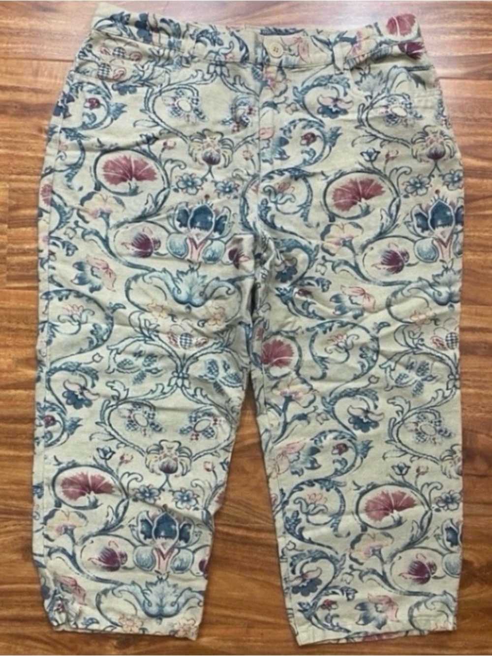 Lauren Ralph Lauren Women's Tan Floral Linen Cotton Capri Pants Size 10 Coastal